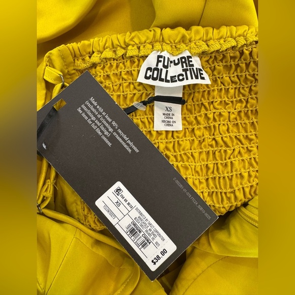 Future Collective Women's Sweetheart Bubble Satin Midi Dress Yellow XS NWT - Picture 10 of 12